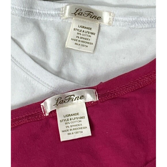 Lot 2 Top Vintage Y2K T Shirt La Fine Short Sleeve Long Stretch White Pink Large - Picture 6 of 6